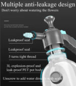 Transparent high-pressure hand pump sprayer bottle with adjustable brass nozzle and comfortable trigger.