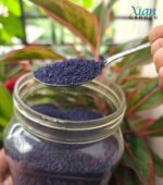 A spoon holding purple granules for Granular Soil Pest Protection.