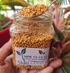 Osmocote 13-13-13 slow-release plant fertilizer granules in a package.